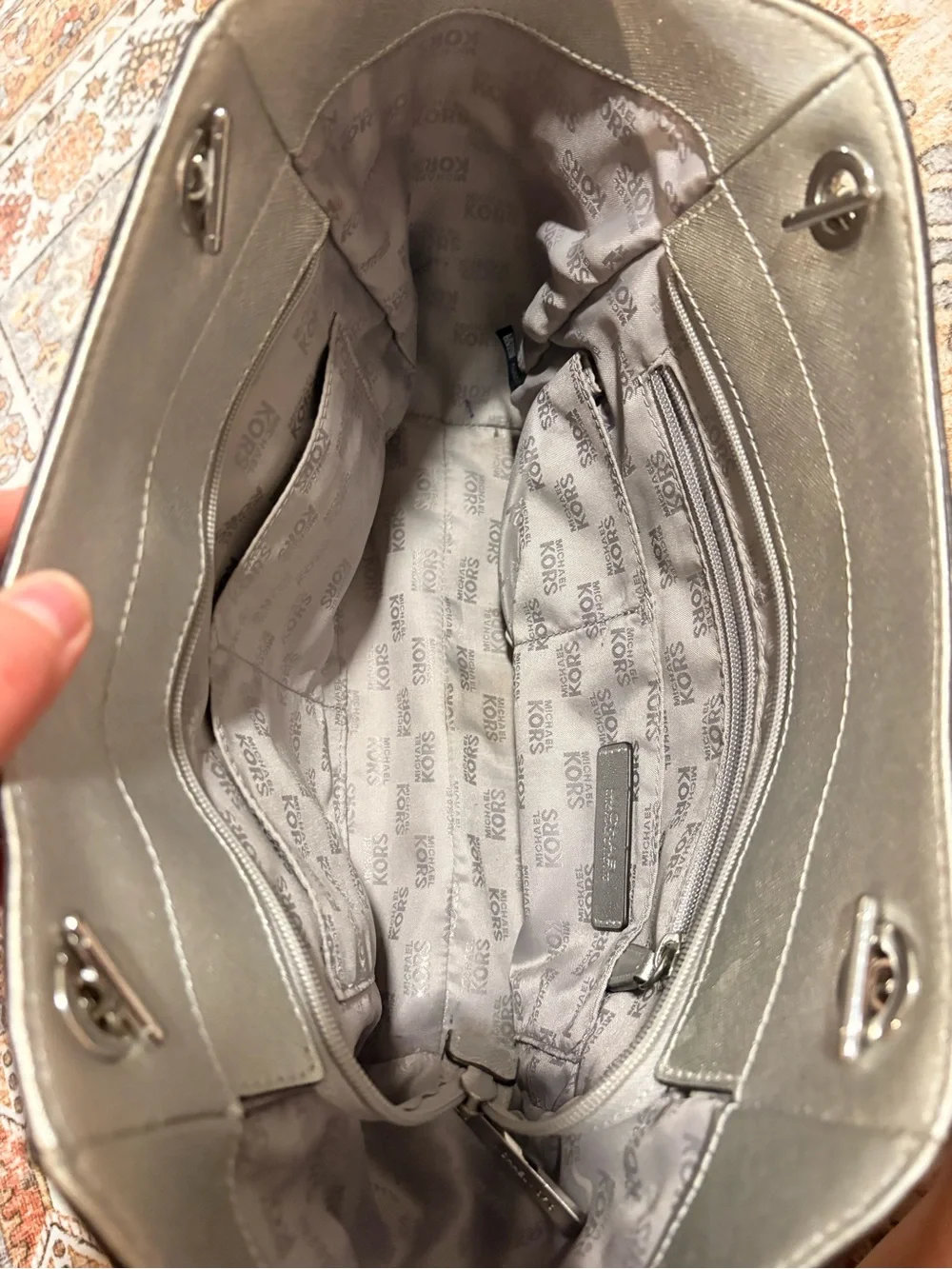 Michael Kors Metallic Pewter Chain-strap Tote